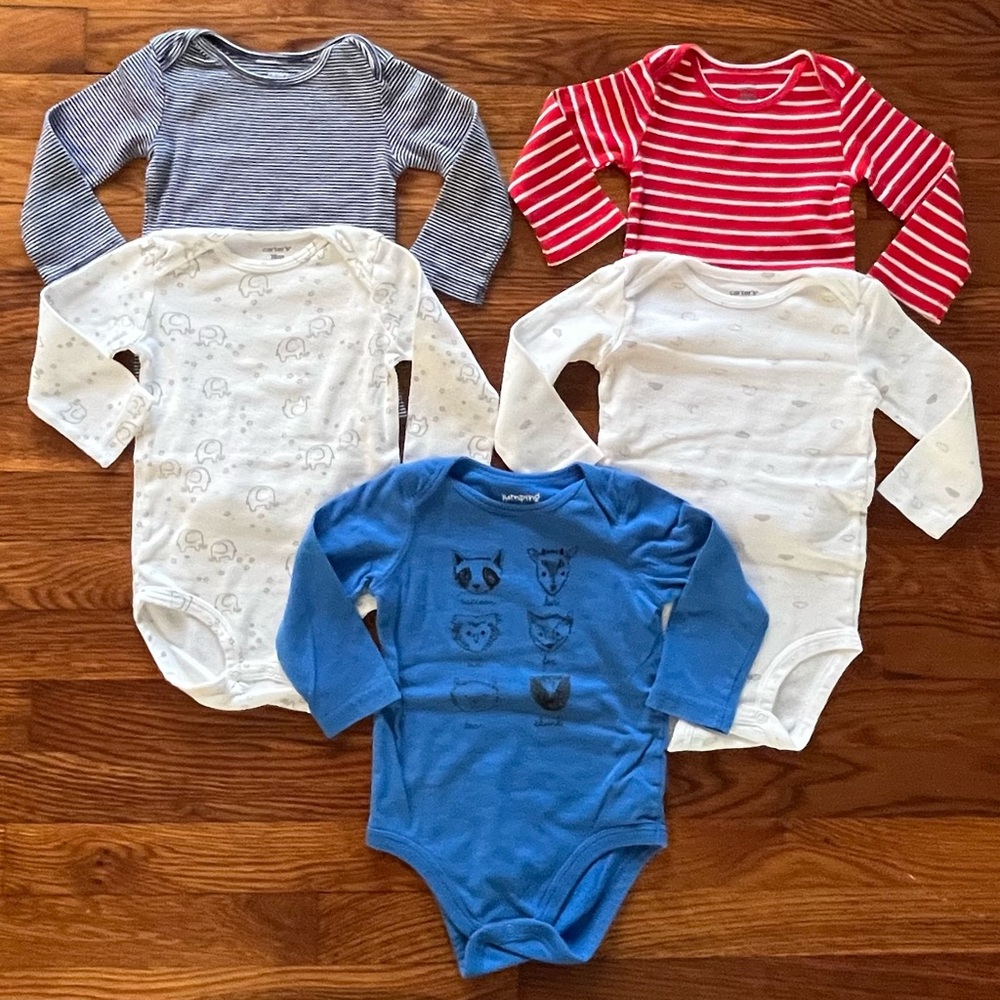 Carters/Jumping Beans Cotton Long-sleeve Onesies Lot of 5 Toddler Boys Size 18M
